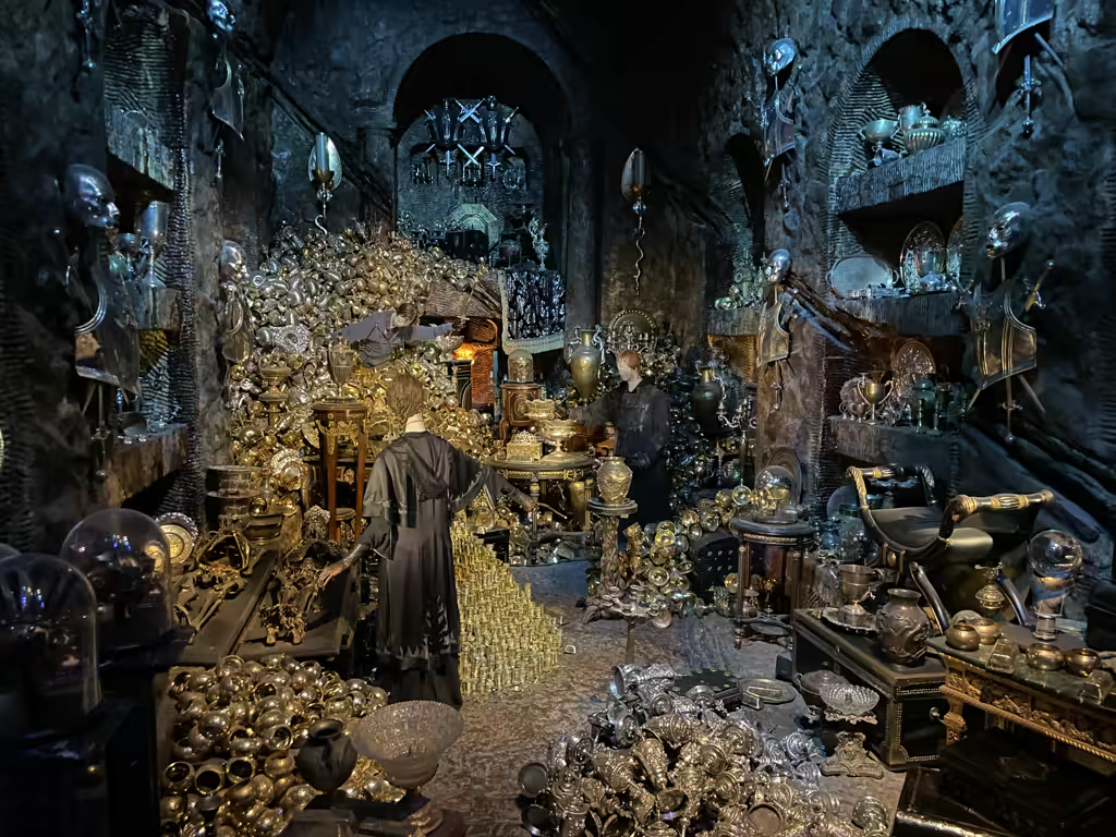 Step inside Bellatrix Lestrange's high-security vault overflowing with glittering treasures at the Harry Potter Studio Tour.