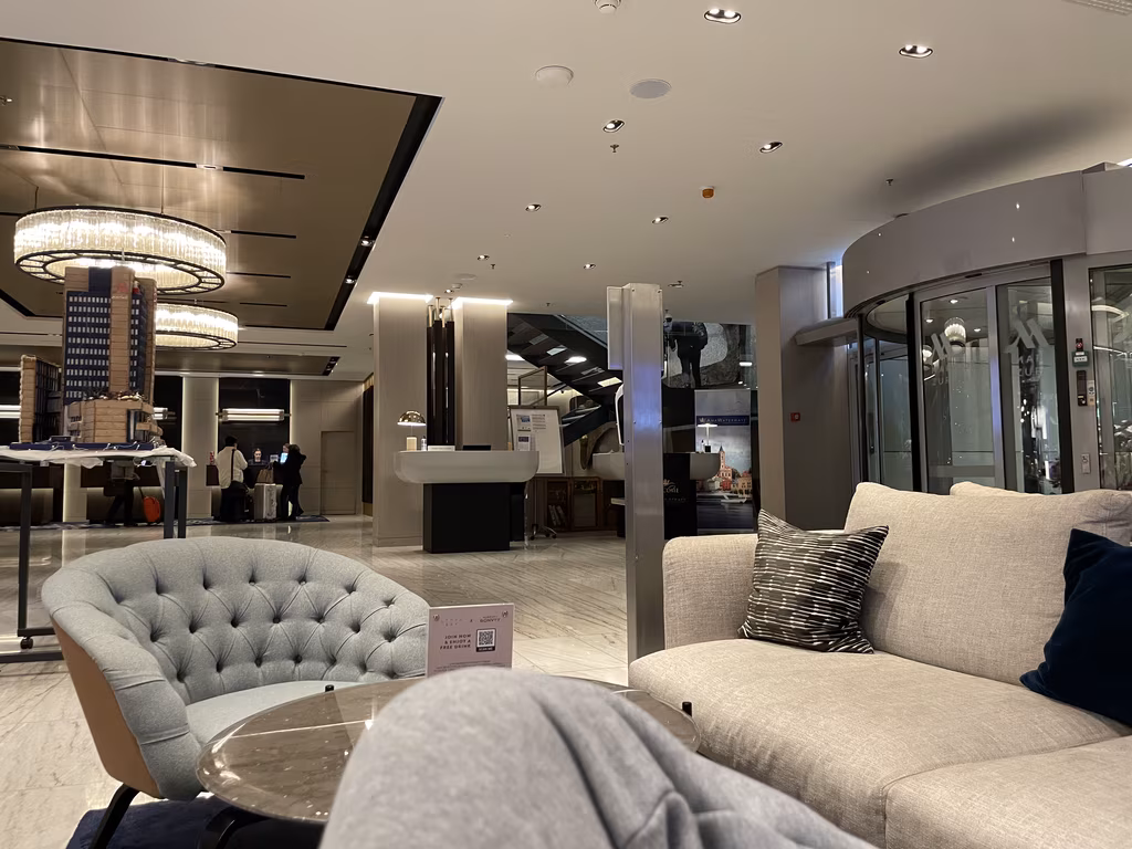 Relax after a busy day exploring Zurich's festive markets in the contemporary lobby of the Marriott.