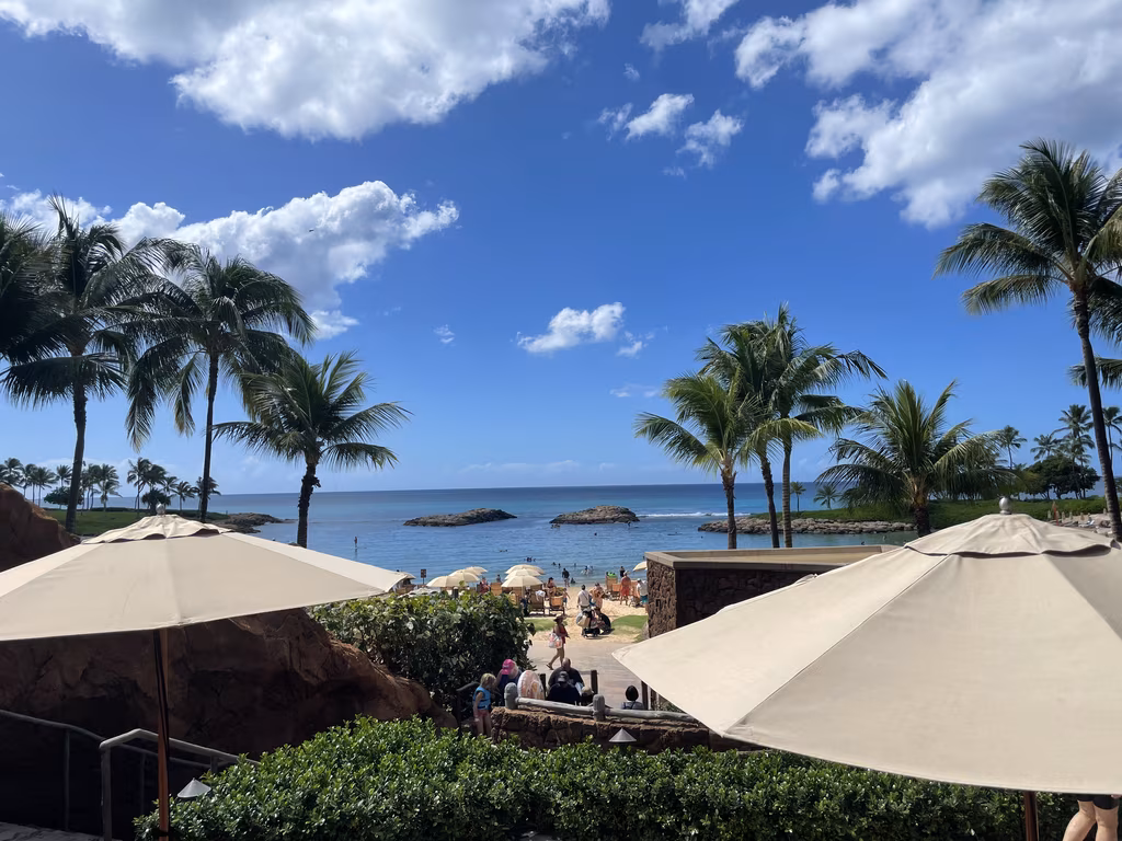 The tranquil, protected lagoon at Aulani offers the perfect, safe shoreline for families to enjoy together.