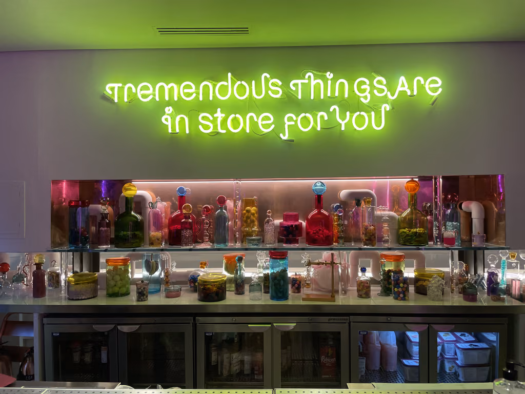 Treat the kids to a colorful candy selection at this whimsical and vibrant London hotel bar.