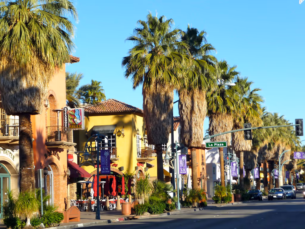 Stroll down Palm Canyon Drive to enjoy the charming outdoor dining and classic Palm Springs architecture.