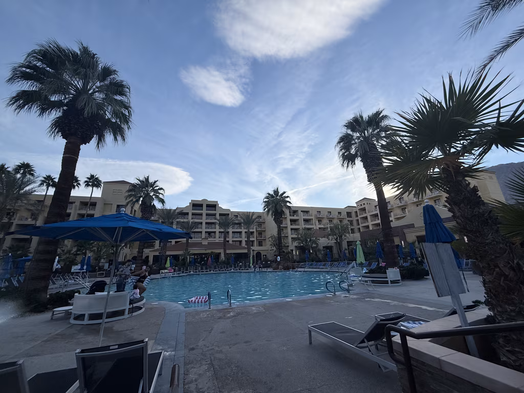 The inviting pool deck at the Renaissance Palm Springs Hotel is perfect for relaxing desert afternoons.