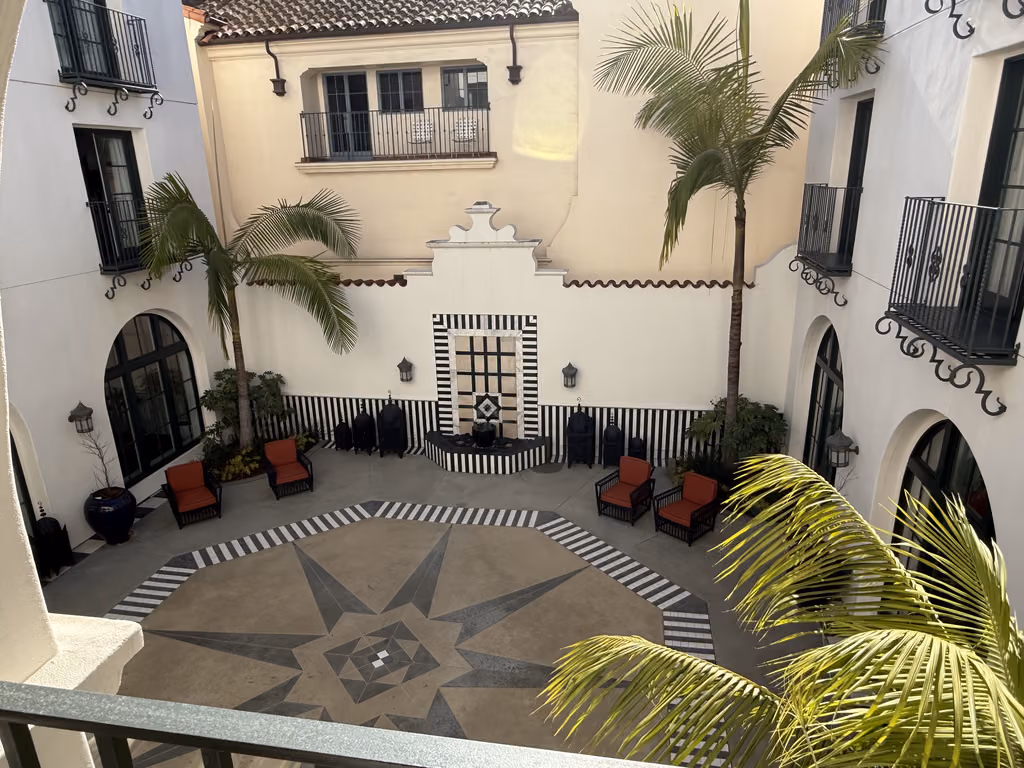 The striking, star-patterned courtyard at this Santa Barbara hotel offers a quiet, Mediterranean-inspired oasis.