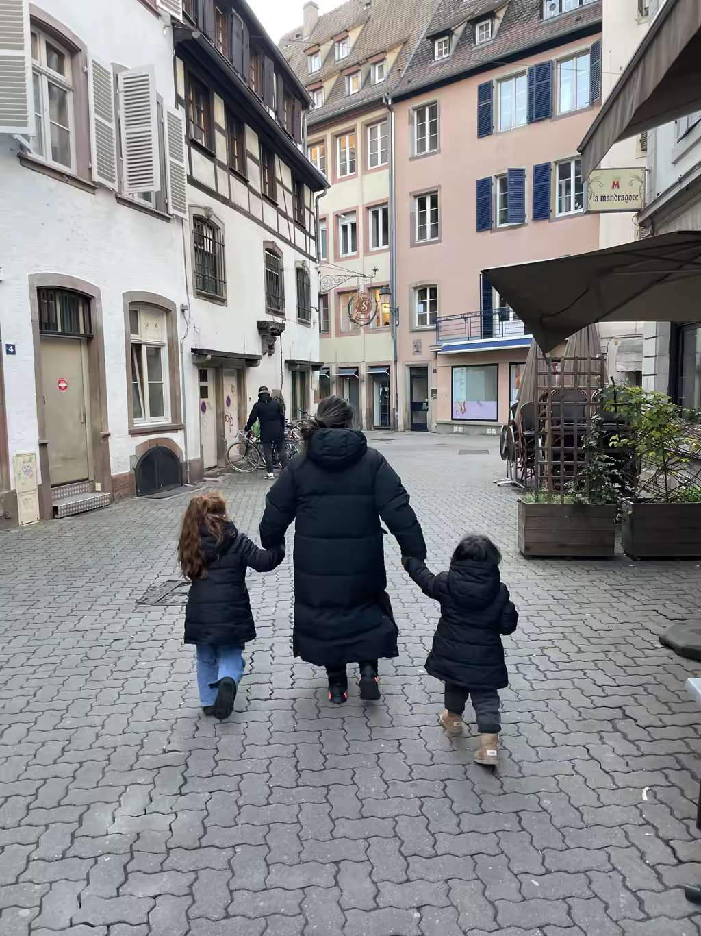 Exploring the charming, winding cobblestone streets of Colmar before heading back to our Strasbourg base.